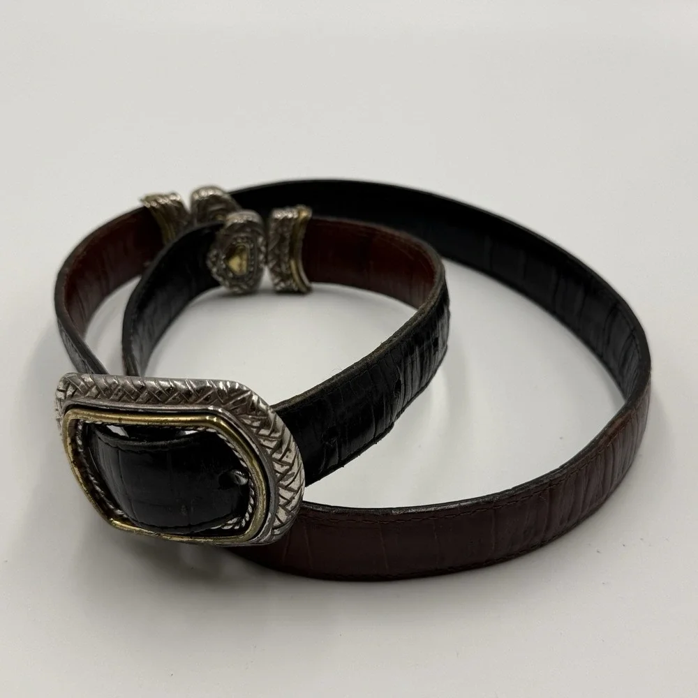 Vintage Brighton Leather Belt ML‎ 32 Black Brown Heart Concho Silver Gold 40210